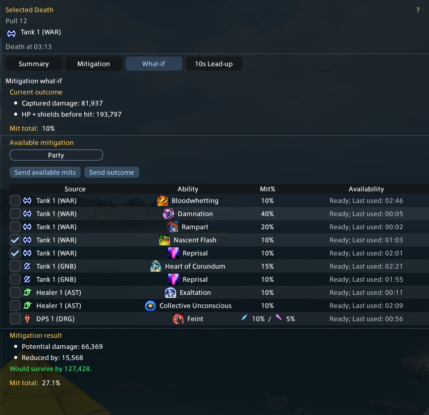 Better Deaths What-if mitigation review with available party mitigations